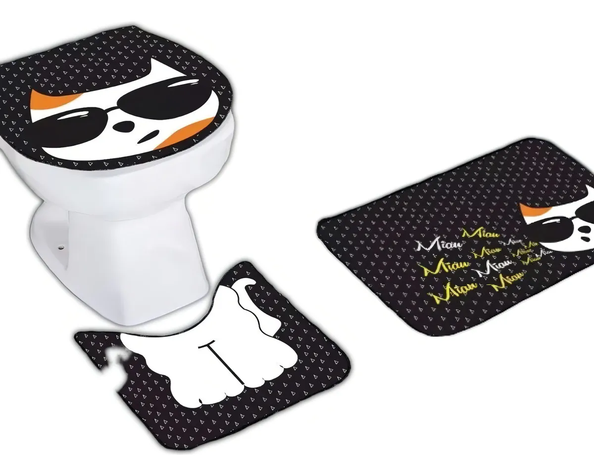 Jogo de Tapete para Banheiro 3 Pçs Gato