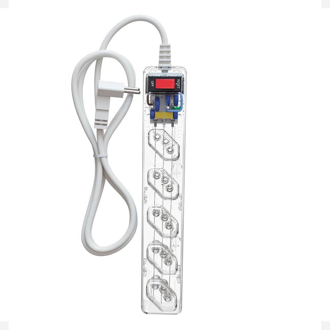 Filtro de Linha CLAMPER 5 Tomadas, Proteção Contra Surtos Elétricos, 10A, Bivolt, Cabo 1m, Transparente